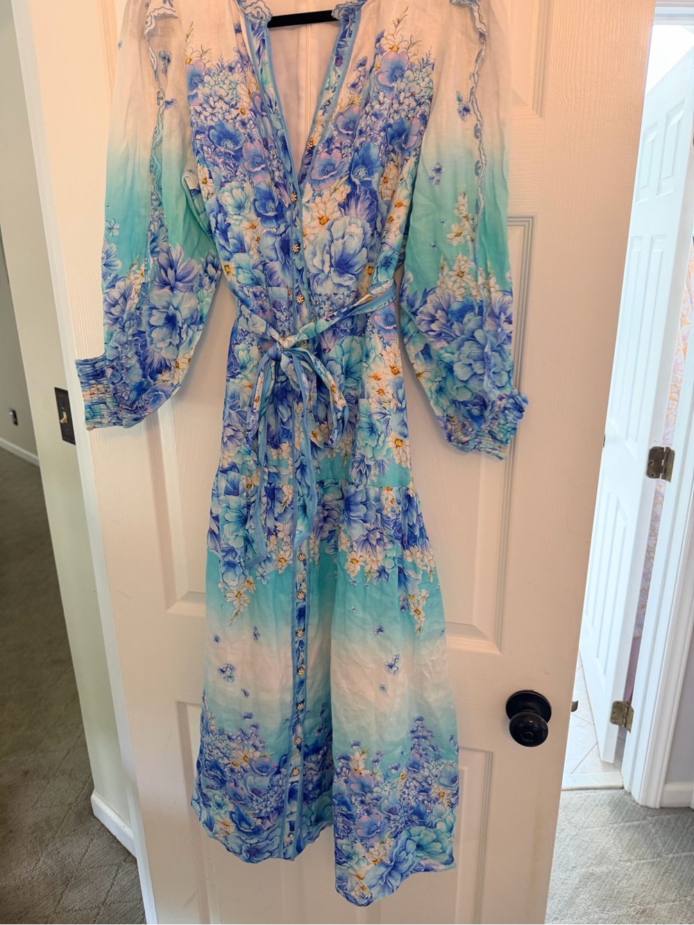 Hale Bob Blue Aqua Floral Maxi Wrap Dress